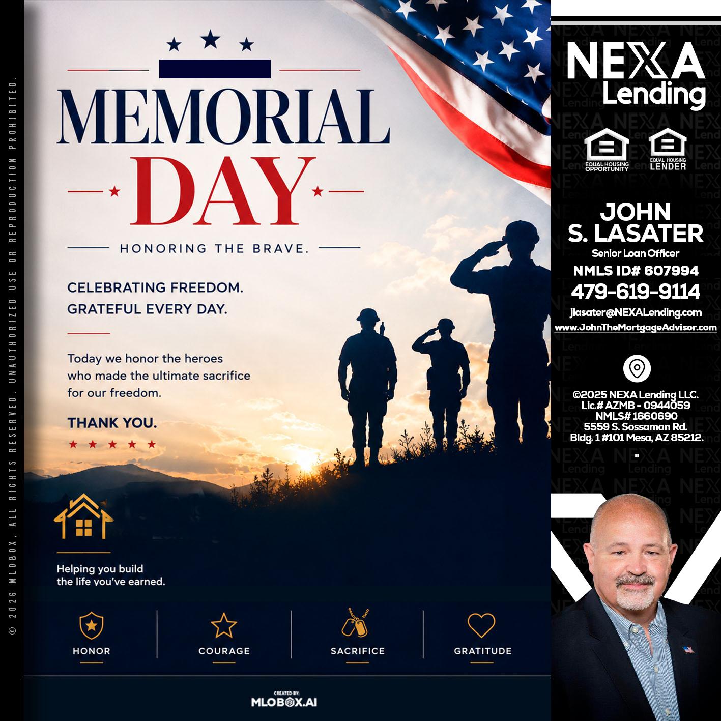MEMORIAL DAY - John Lasater -Senior Loan Officer