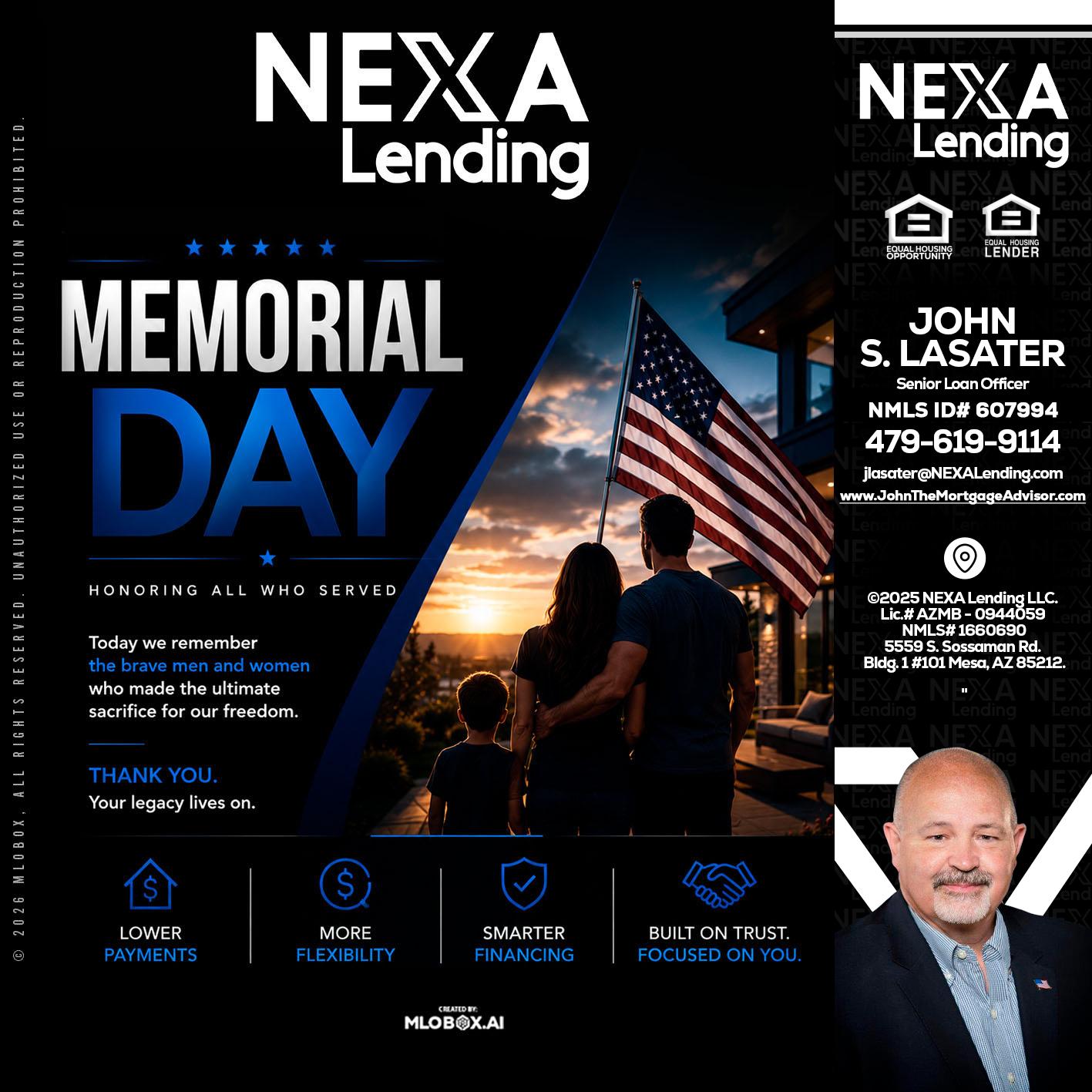 MEMORIAL DAY - John Lasater -Senior Loan Officer
