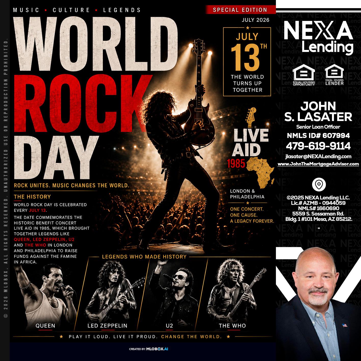 WORLD ROCK MUSIC DAY - John Lasater -Senior Loan Officer